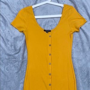 Long, mustard yellow loose, bottom down dress
